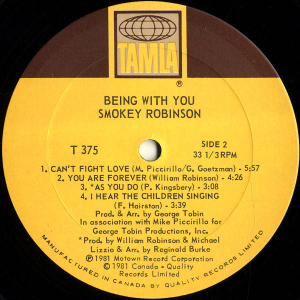 Smokey Robinson – Being With You - 1981 VinylPursuit.com