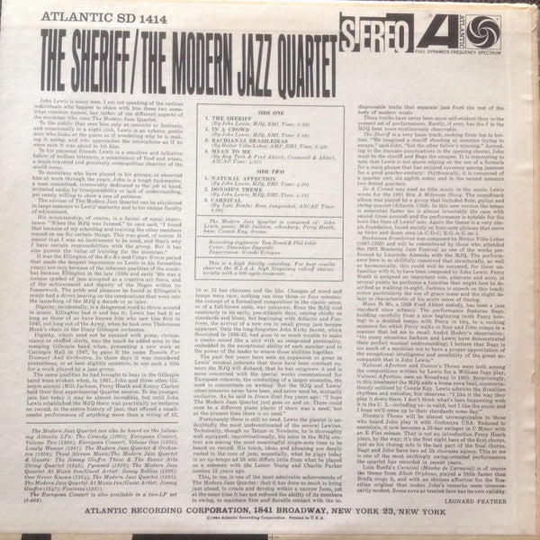 The Modern Jazz Quartet – The Sheriff - 1964 US Pressing VinylPursuit.com