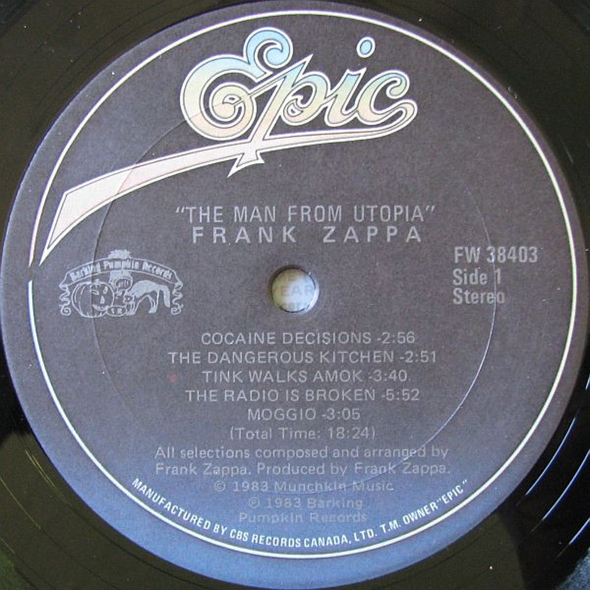 Zappa – The Man From Utopia - 1983 Vinyl Pursuit Inc