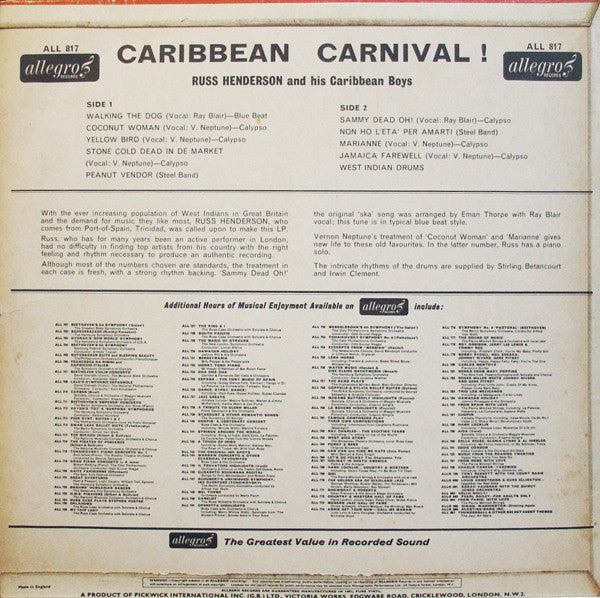 Caribbean Carnival -  Russ Henderson And His Caribbean Boys – 1966 UK Original