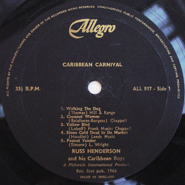 Caribbean Carnival -  Russ Henderson And His Caribbean Boys – 1966 UK Original