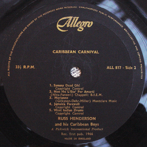 Caribbean Carnival -  Russ Henderson And His Caribbean Boys – 1966 UK Original