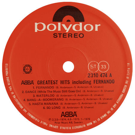 ABBA – Greatest Hits Including Fernando - 1976 Singapore Pressing, Rare