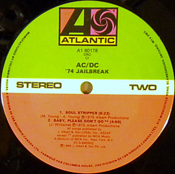 AC/DC – 74 Jailbreak - 1984 Original! – Vinyl Pursuit Inc
