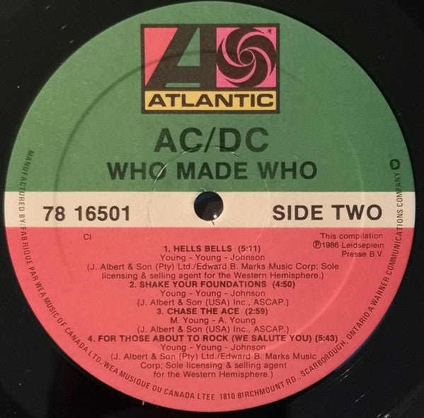 AC/DC – Who Made Who - 1986 Original – Vinyl Pursuit Inc