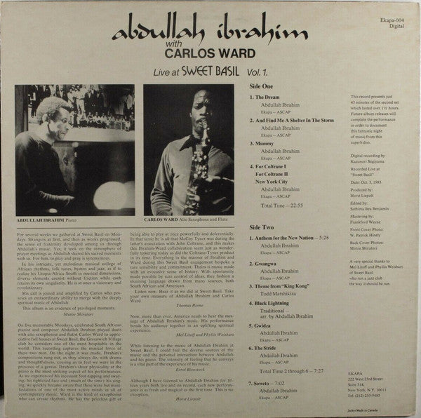 Abdullah Ibrahim With Carlos Ward – Live At Sweet Basil Vol 1 - 1983