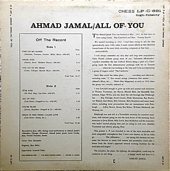 Ahmad Jamal ‎– All Of You - 1962 Original!