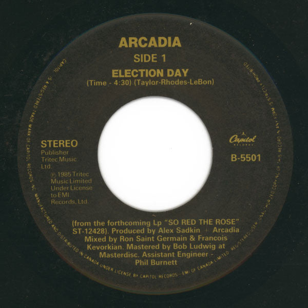 Arcadia – Election Day-  7" Single - 1985