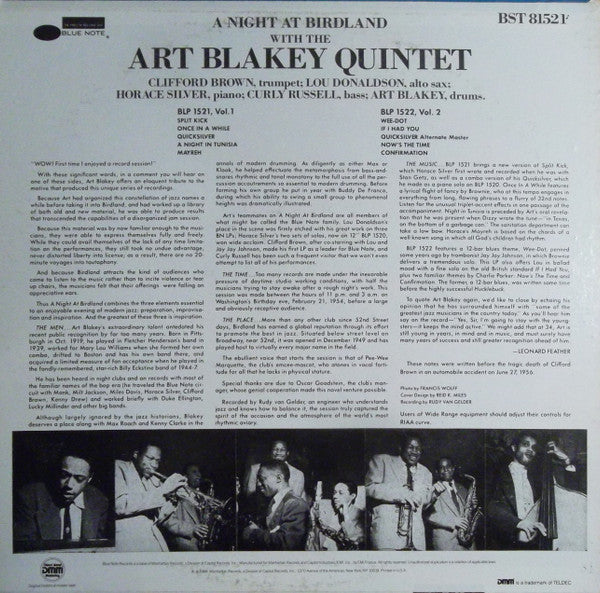 Art Blakey Quintet – A Night At Birdland, Volume 1 - 1985 Audiophile Edition