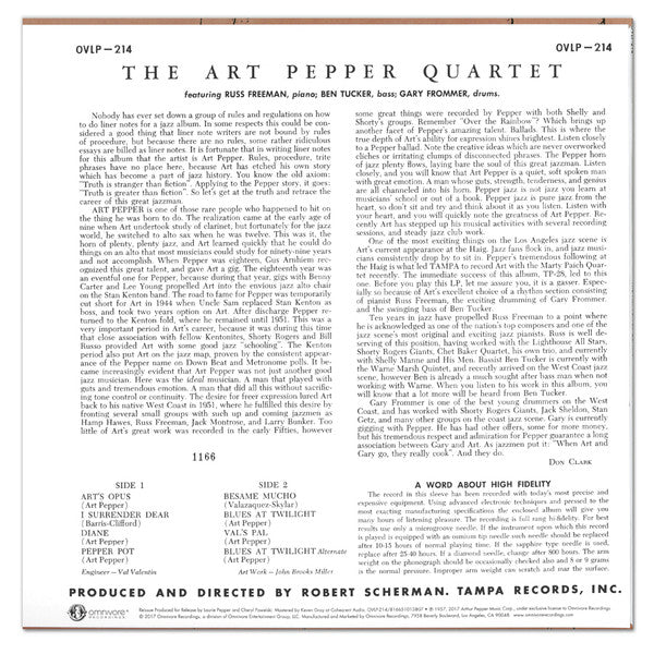Art Pepper Quartet – The Art Pepper Quartet - Limited Edition, Numbered, RSD, Clear Vinyl!