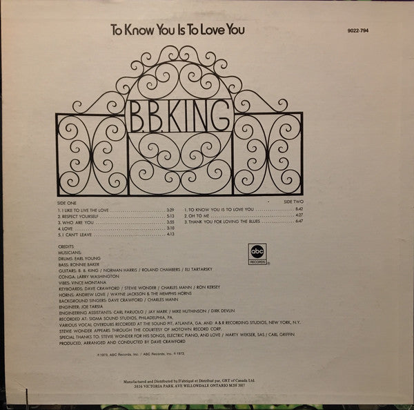 BB King – To Know You Is To Love You VinylPursuit.com