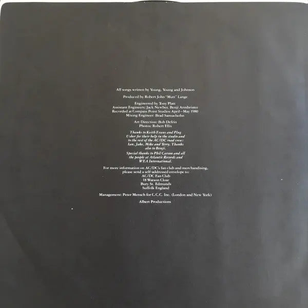 AC/DC – Back In Black - 1980 Pressing with Embossed Cover Vinyl Pursuit Inc