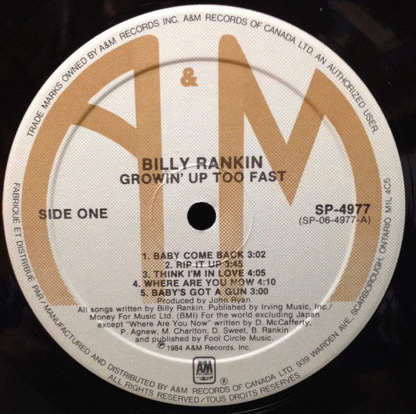 Billy Rankin – Growin Up Too Fast - 1984