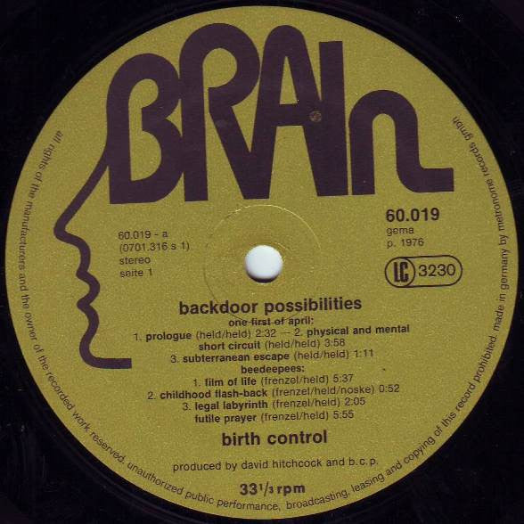 Birth Control – Backdoor Possibilities - 1976 German Original! VinylPursuit.com