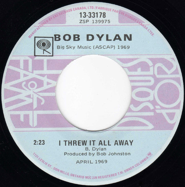 Bob Dylan – Lay Lady Lay / I Threw It All Away - 7" Single
