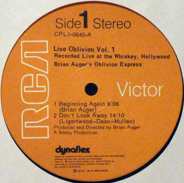 Brian Auger's Oblivion Express – Live Oblivion Vol 1 - 1974 Original