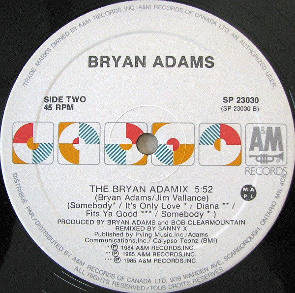 Bryan Adams – Diana / Summer Of 69' / The Bryan Adamix - 1985  Original VinylPursuit.com