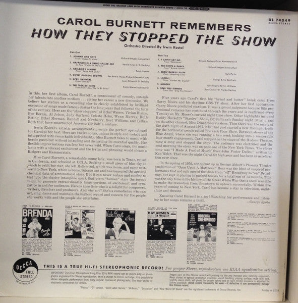 Carol Burnett – Carol Burnett Remembers... - 1963 US Original VinylPursuit.com