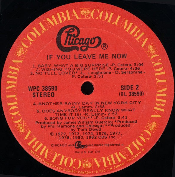 Chicago – If You Leave Me Now (Greatest Hits)  - 1983 Pressing