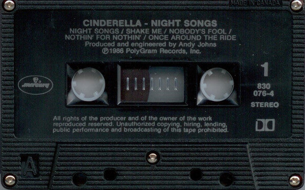 Cinderella – Night Songs - 1986 Cassette VinylPursuit.com