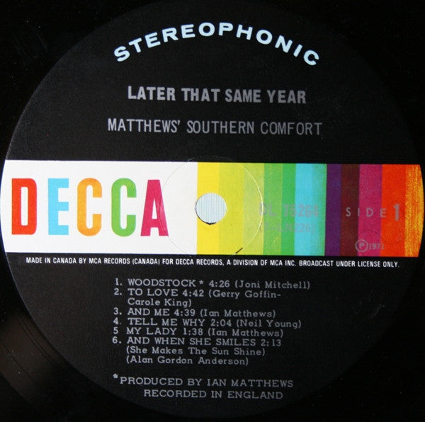 Matthews Southern Comfort – Later That Same Year - 1971 VinylPursuit.com