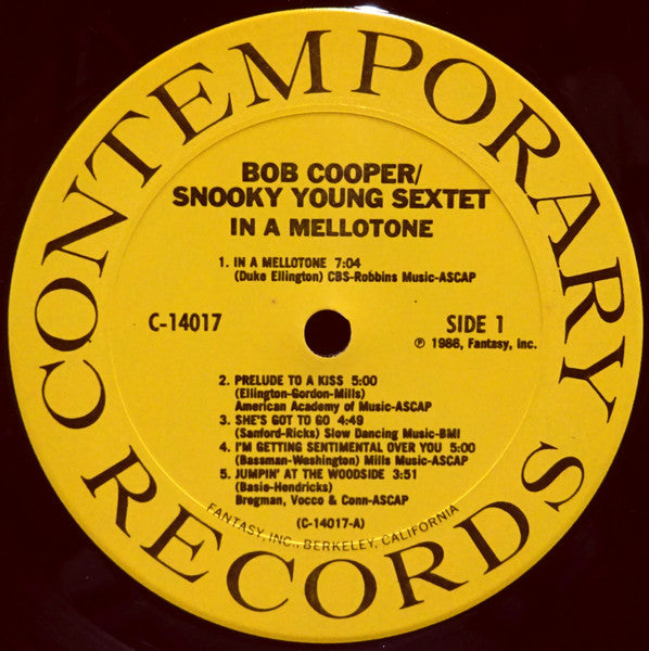 Bob Cooper And Snooky Young Sextet Featuring Ernie Andrews – In A Mellotone - 1986 US Pressing