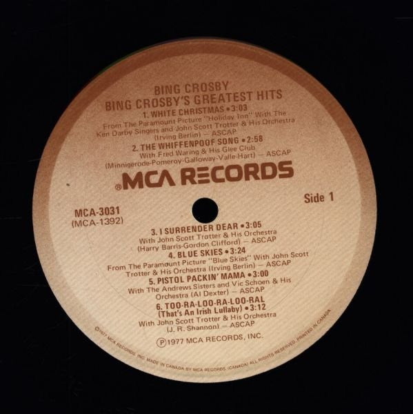Bing Crosby – Bing Crosby's Greatest Hits (Includes White Christmas) - GARAGE SALE!