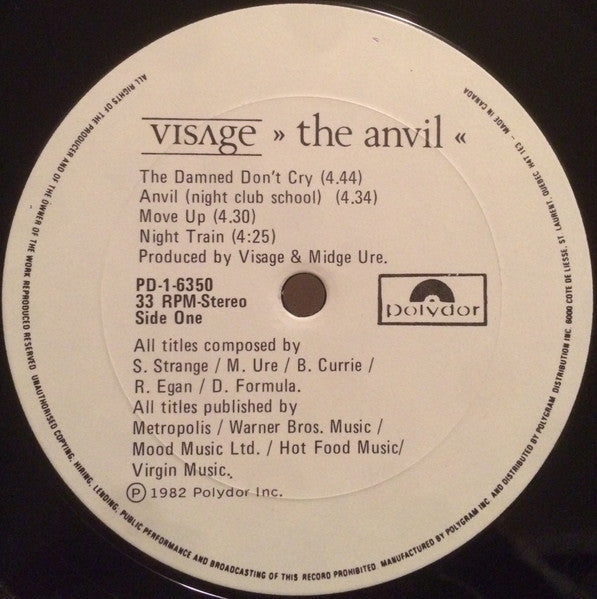 Visage – The Anvil - 1982 Vinyl Pursuit Inc