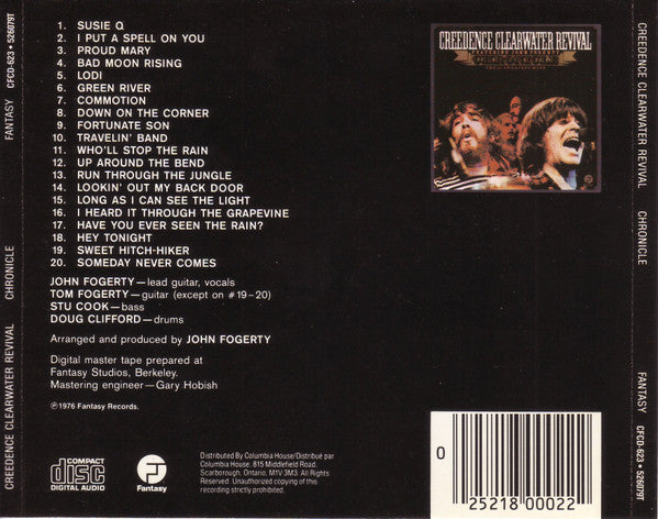Creedence Clearwater Revival Featuring John Fogerty – Chronicle - The 20 Greatest Hits - 1991 CD Vinyl Pursuit Inc