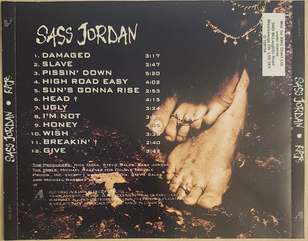 Sass Jordan – Rats - 1994 CD Vinyl Pursuit Inc