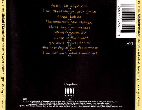 Sinéad O'Connor – I Do Not Want What I Haven't Got - 1990 CD Vinyl Pursuit Inc