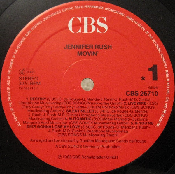 Jennifer Rush – Movin' - 1985 Germany VinylPursuit.com