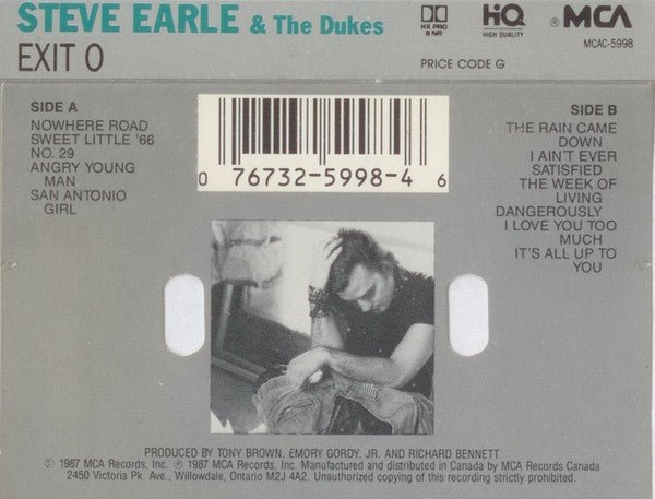 Steve Earle & The Dukes – Exit 0 - 1987 Cassette - Vinyl Pursuit Inc