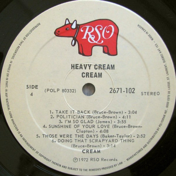 Cream – Heavy Cream  (Greatest Hits) - 1983 Pressing