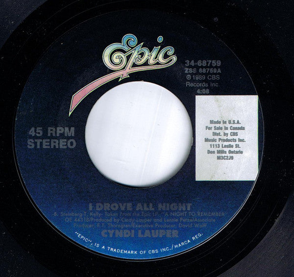 Cyndi Lauper – I Drove All Night - 7" Single - 1989