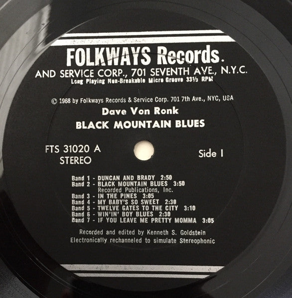 Dave Van Ronk – Black Mountain Blues - 1968 Folkways Pressing
