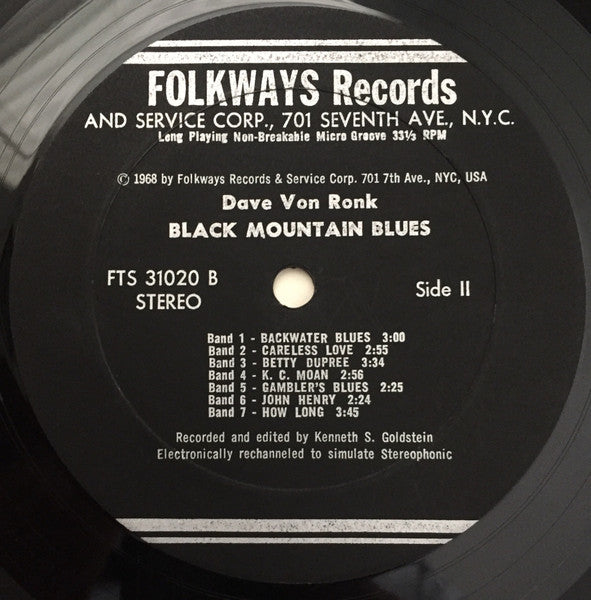 Dave Van Ronk – Black Mountain Blues - 1968 Folkways Pressing