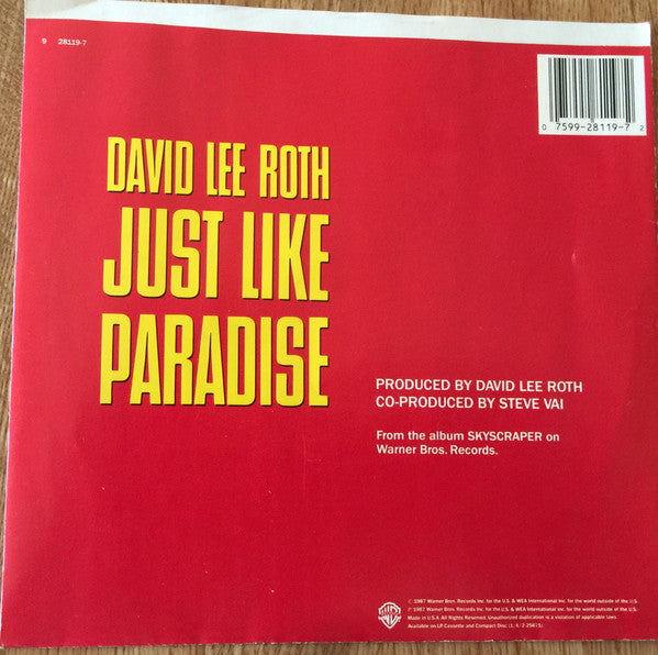 David Lee Roth – Just Like Paradise -  7" Single - 1987 US Original