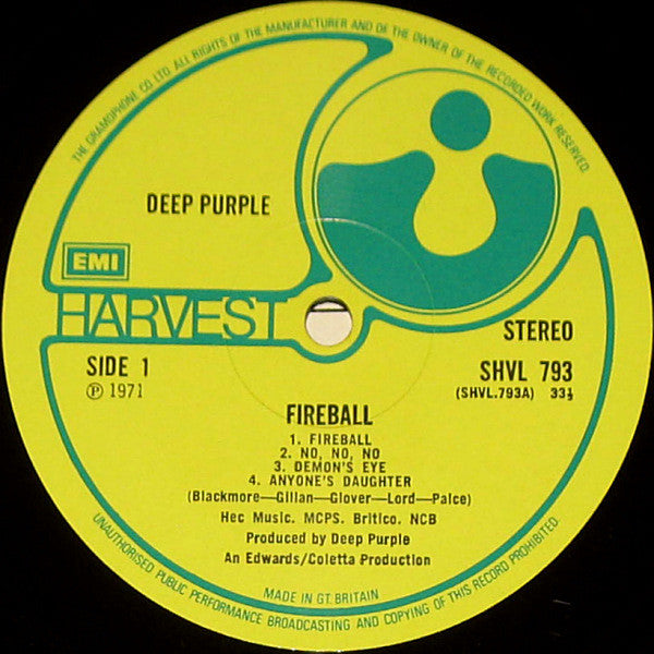 Deep Purple – Fireball - 1971 UK Original Pressing, Rare!