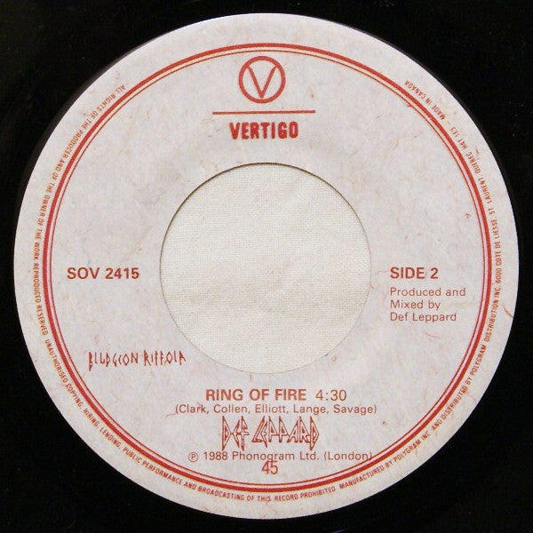 Def Leppard – Pour Some Sugar On Me - 7" Single - 1988 Original Vinyl Pursuit Inc