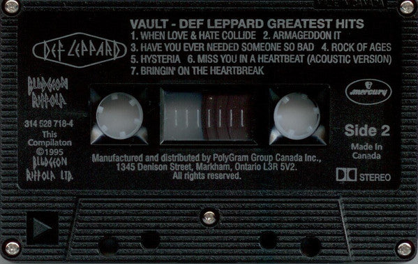Def Leppard – Vault: Def Leppard Greatest Hits 1980-1995 - 1995 Cassette - Vinyl Pursuit Inc