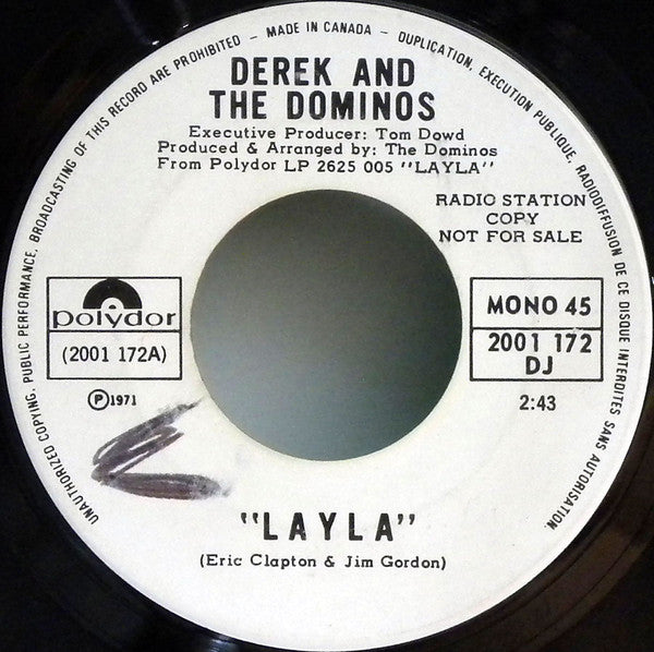 Derek And The Dominos – Layla - 7" Single, 1971 Promo, Mono Original!