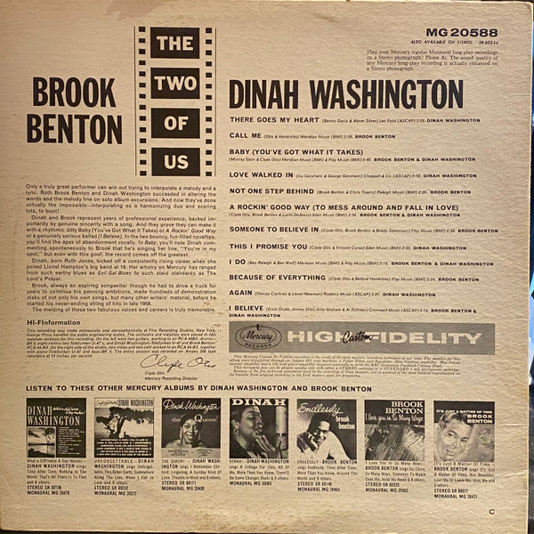 Dinah Washington And Brook Benton – The Two Of Us - 1960 MONO Pressing