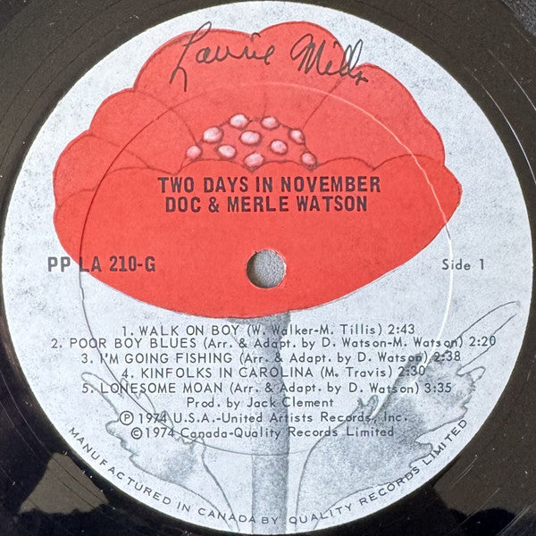 Doc & Merle Watson – Two Days In November - 1974 Original VinylPursuit.com