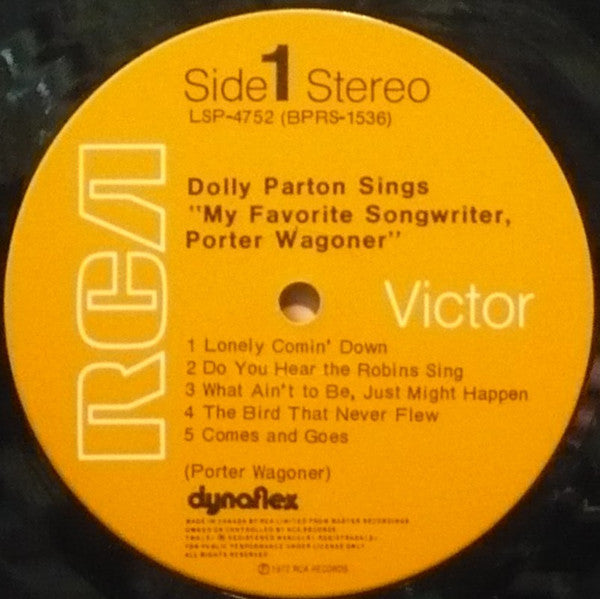 Dolly Parton – Dolly Parton Sings "My Favorite Songwriter, Porter Wagoner" - 1972 VinylPursuit.com