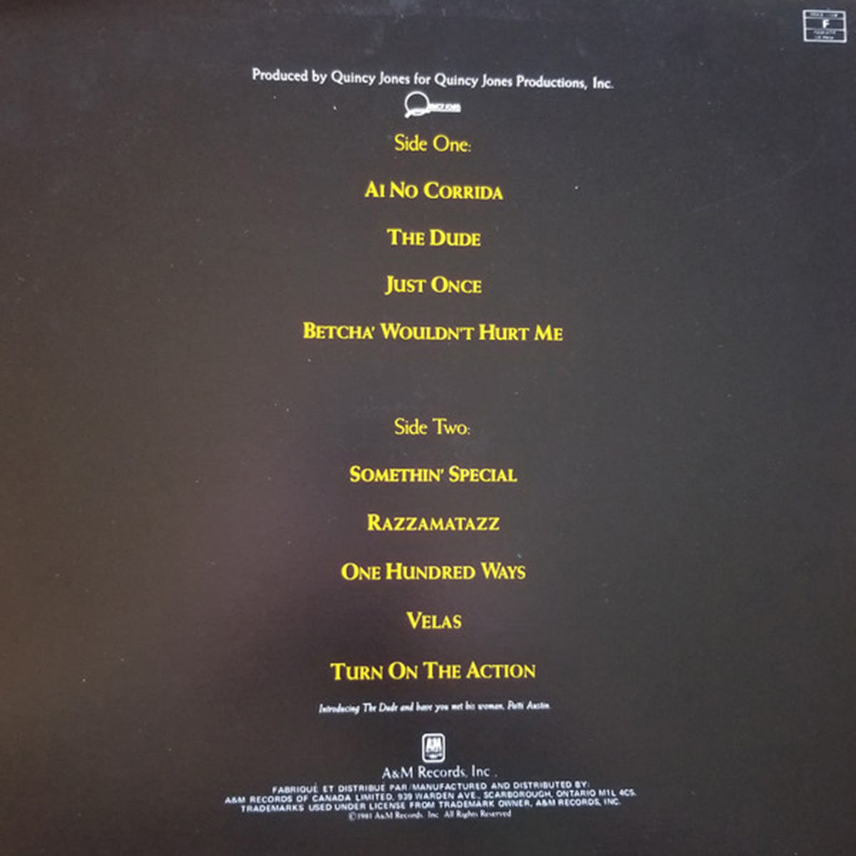 Quincy Jones – The Dude - 1981 Original!