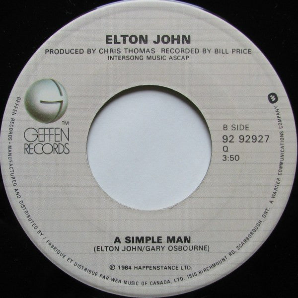 Elton John – Sad Songs (Say So Much) -  7" Single - 1984