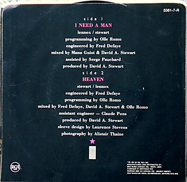 Eurythmics – I Need A Man - 7" Single, 1983