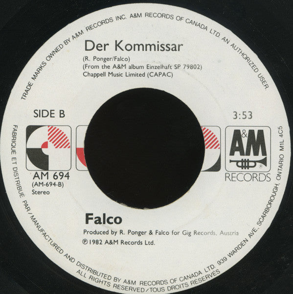 Falco – Rock Me Amadeus / Der Kommissar - 7" Single, 1985 Vinyl Pursuit Inc