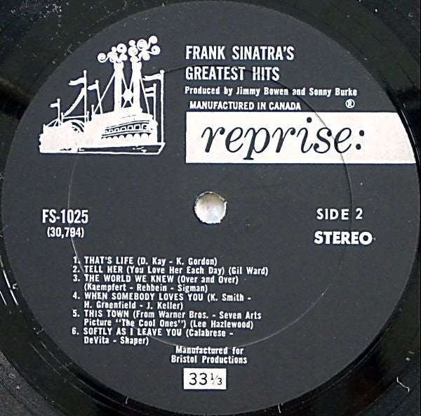 Frank Sinatra – Frank Sinatra's Greatest Hits - 1967 Original!